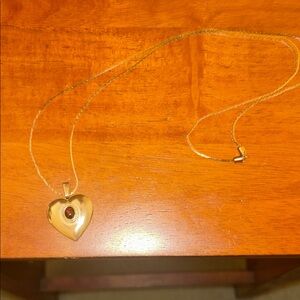 Gold Heart picture locket Pendant Necklace with Red Stone